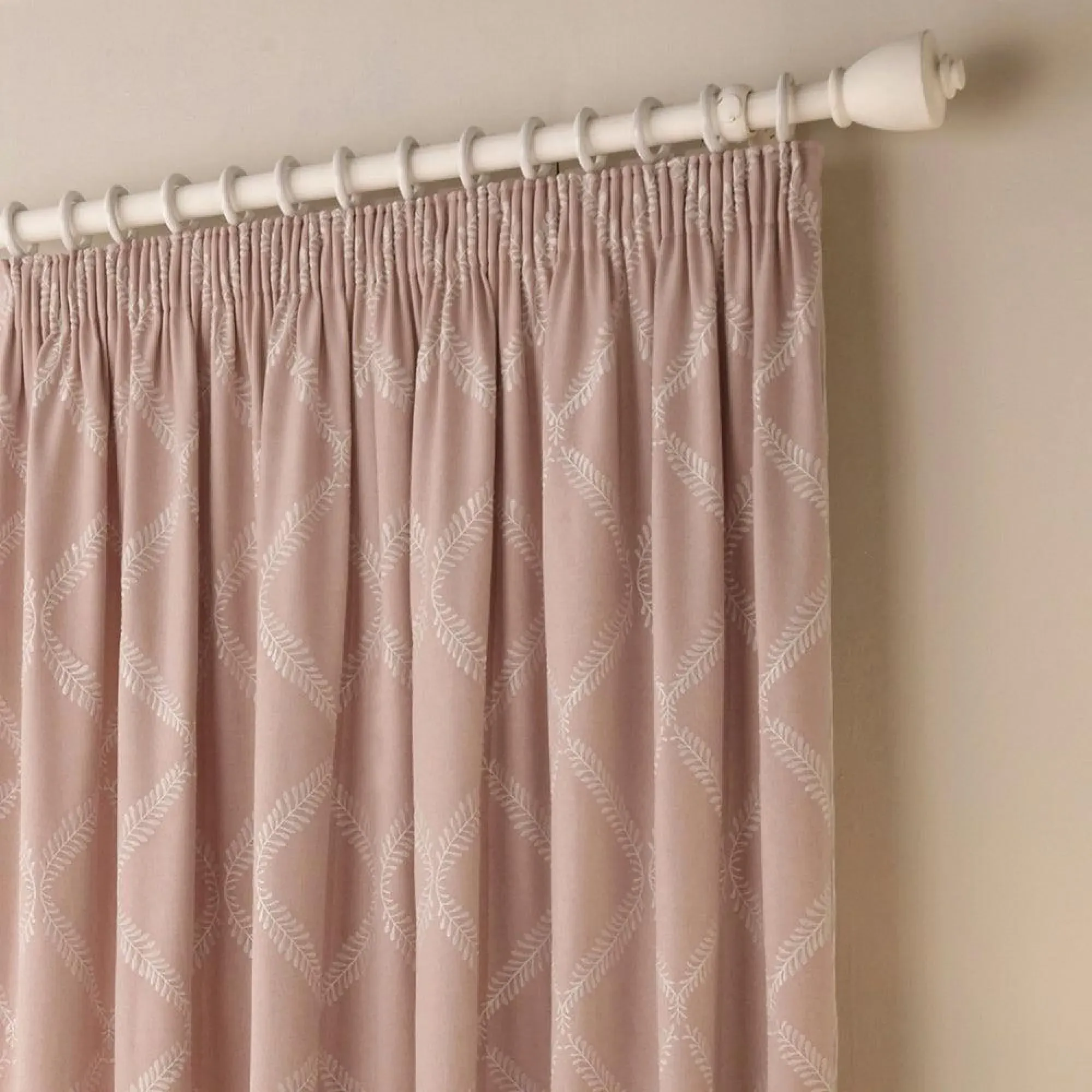 Riva Home Olivia Lattice Embroidered Pencil Pleat Curtains - Blush
