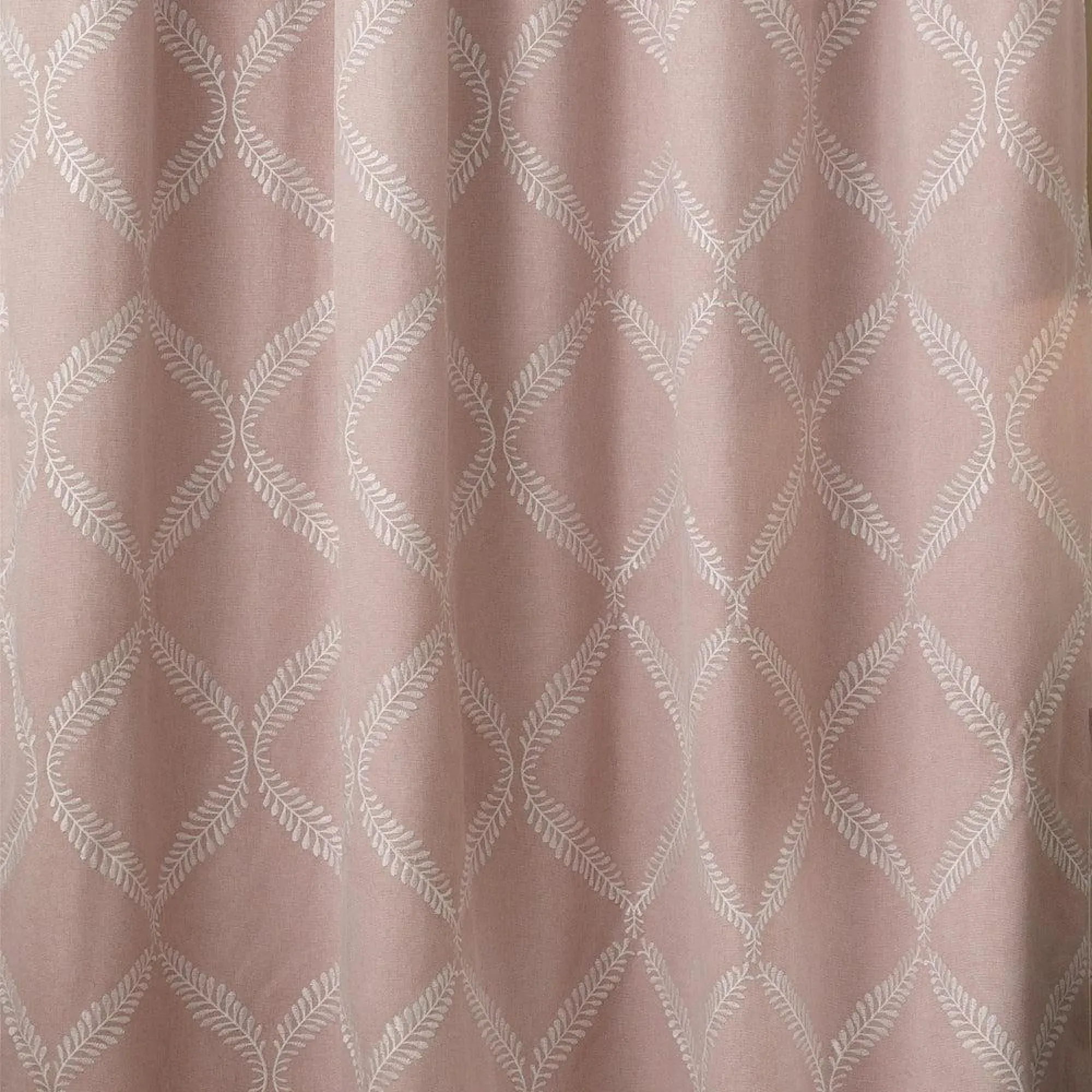 Riva Home Olivia Lattice Embroidered Pencil Pleat Curtains - Blush