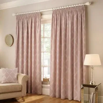 Riva Home Olivia Lattice Embroidered Pencil Pleat Curtains - Blush image
