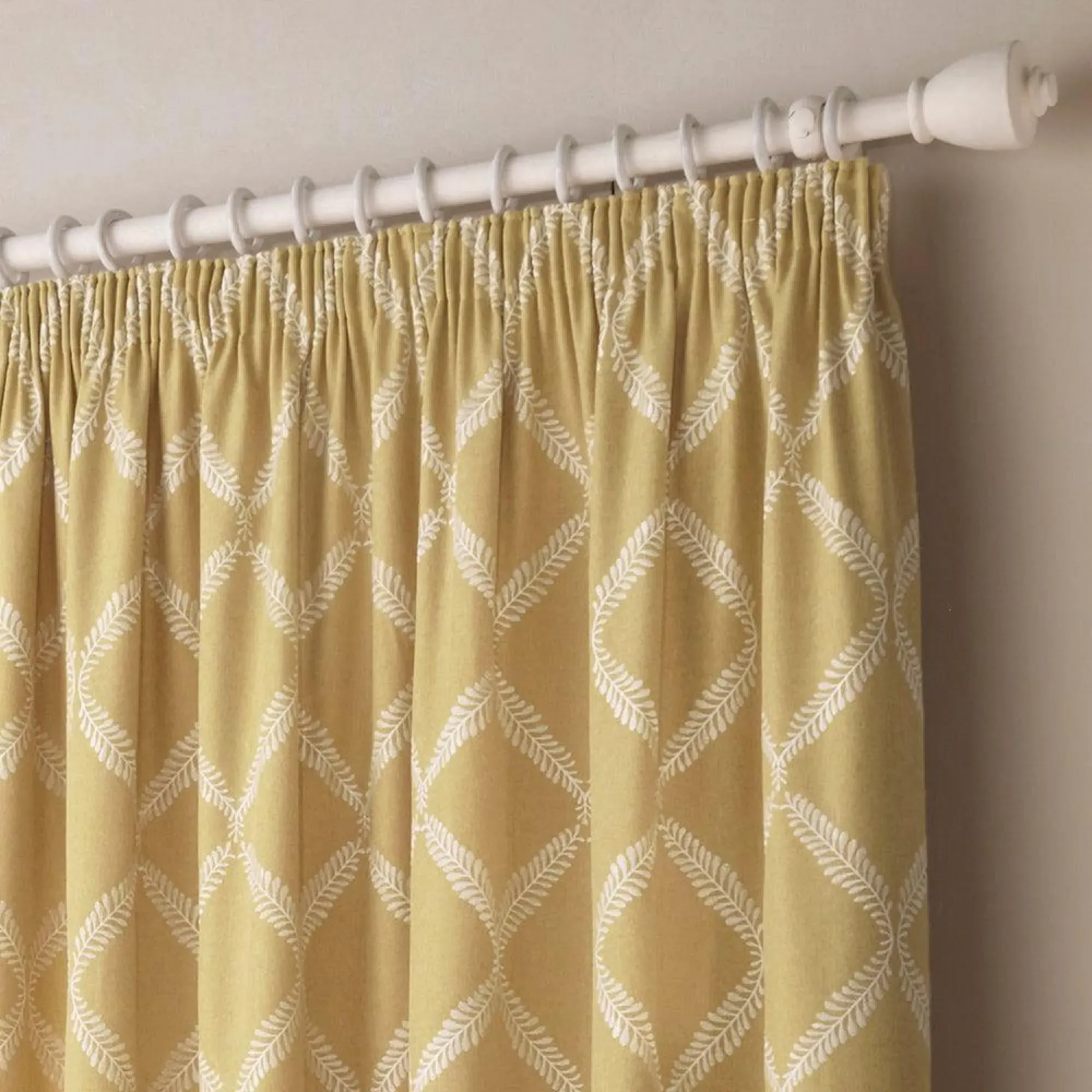 Riva Home Olivia Lattice Embroidered Pencil Pleat Curtains - Citron