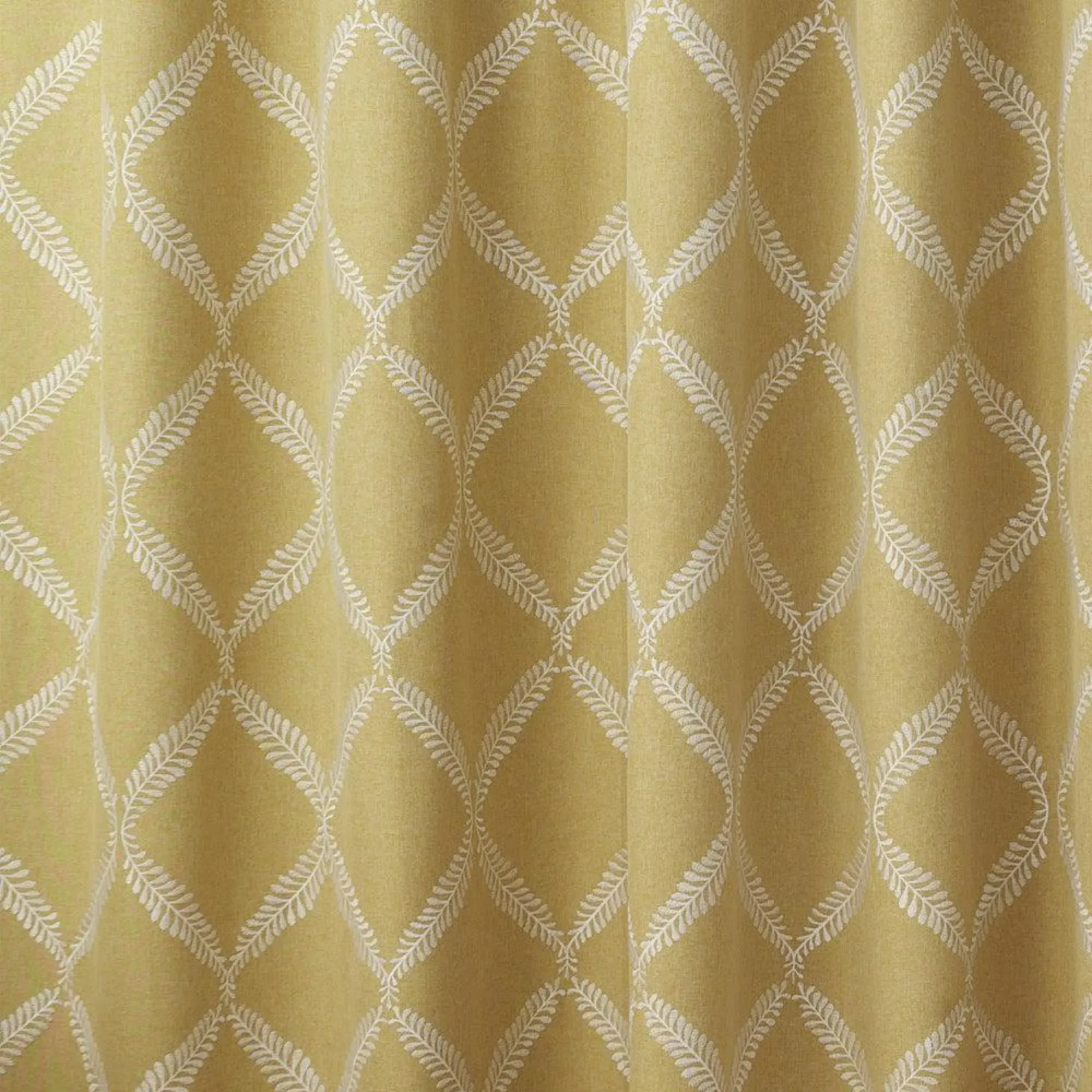 Riva Home Olivia Lattice Embroidered Pencil Pleat Curtains - Citron