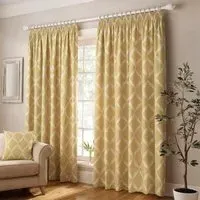 Riva Home Olivia Lattice Embroidered Pencil Pleat Curtains - Citron