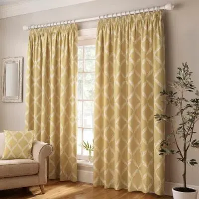 Riva Home Olivia Lattice Embroidered Pencil Pleat Curtains - Citron