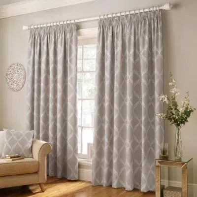 Riva Home Olivia Lattice Embroidered Pencil Pleat Curtains - Grey