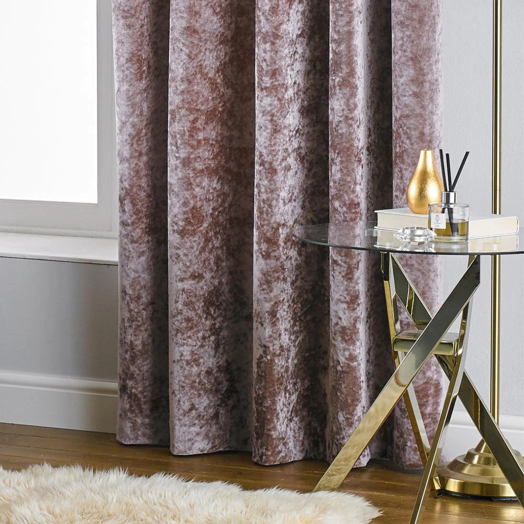 Verona Eyelet Curtains - Blush, Crushed Velvet