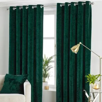 Verona Eyelet Curtains - Emerald, Crushed Velvet