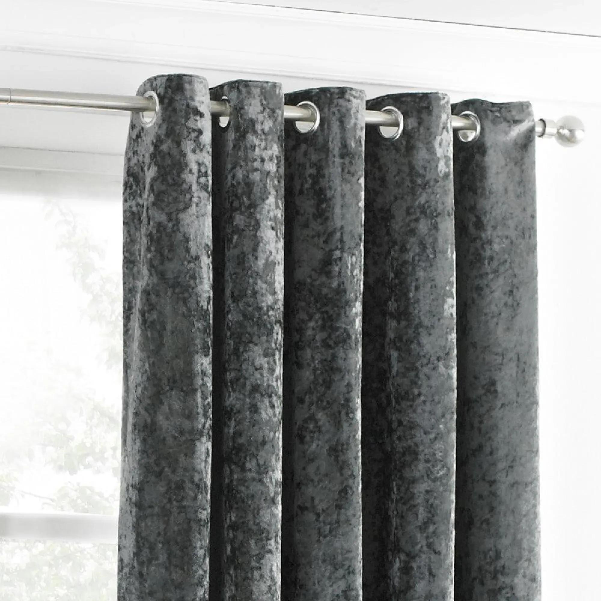 Verona Eyelet Curtains - Pewter, Crushed Velvet