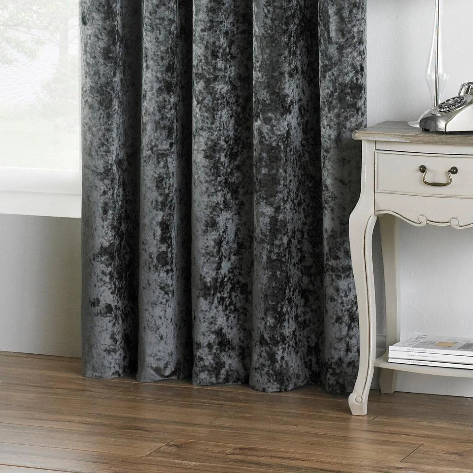 Verona Eyelet Curtains - Pewter, Crushed Velvet
