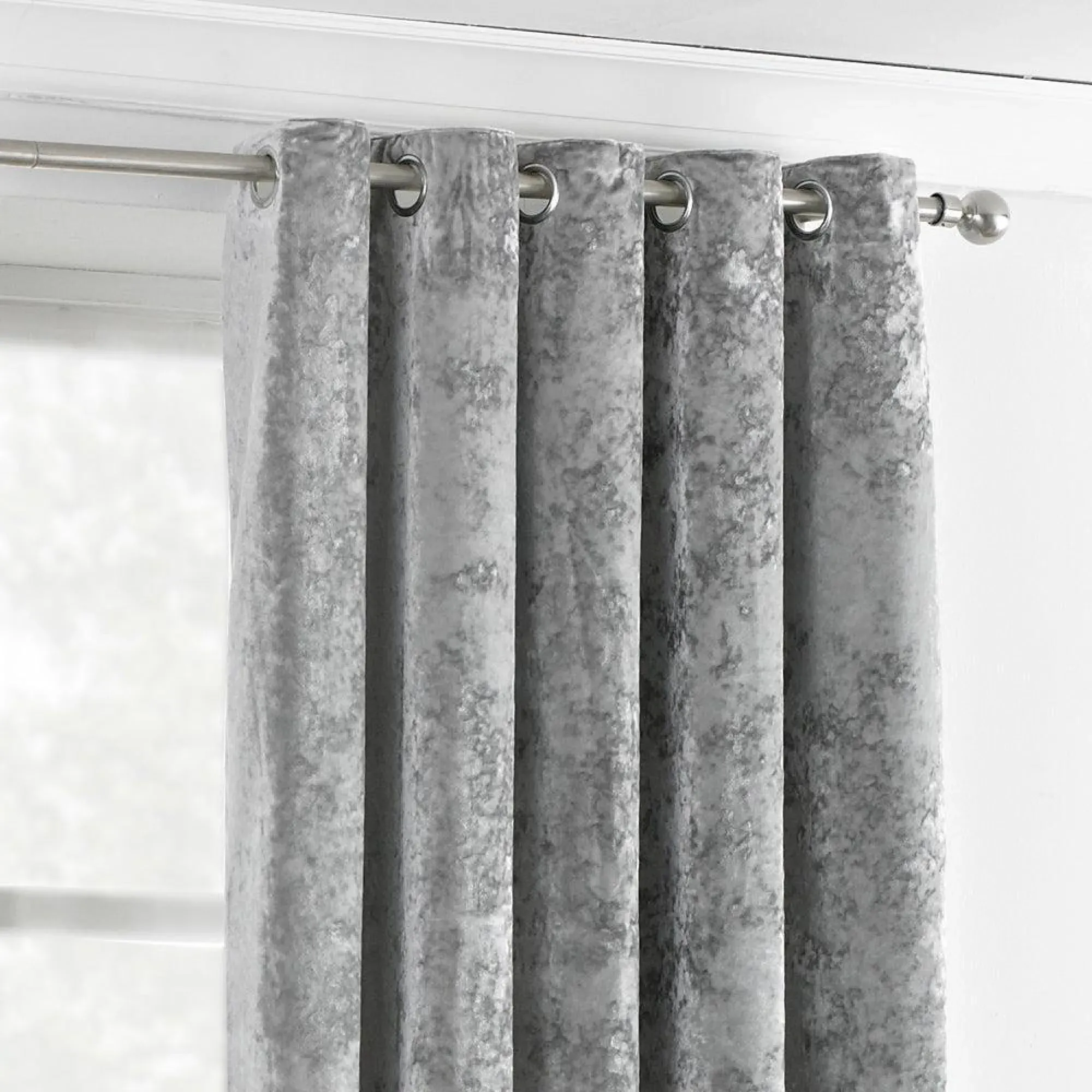 Verona Eyelet Curtains - Silver, Crushed Velvet