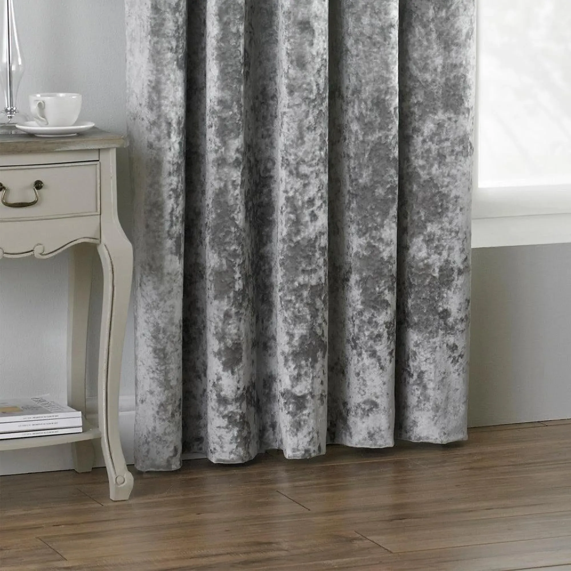 Verona Eyelet Curtains - Silver, Crushed Velvet