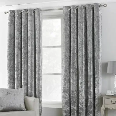 Verona Eyelet Curtains - Silver, Crushed Velvet