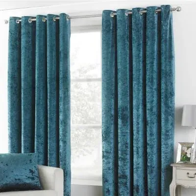 Verona Eyelet Curtains - Teal, Crushed Velvet
