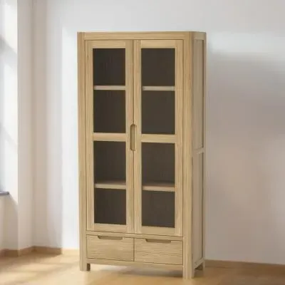 Carly Oak 2 Door Display Cabinet - Lacquered