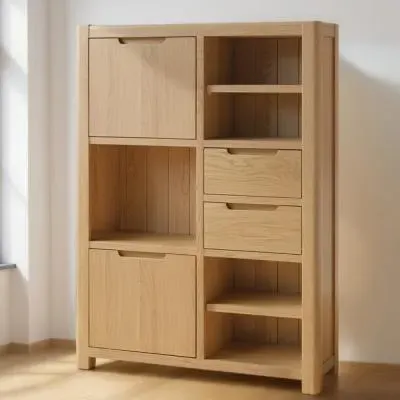 Carly Oak 2 Door High Display Cabinet - Lacquered