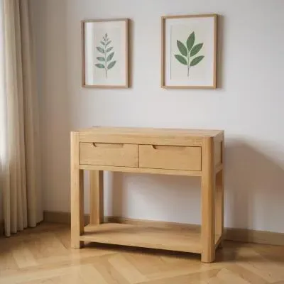 Carly Oak 2 Drawer Console Table - Lacquered