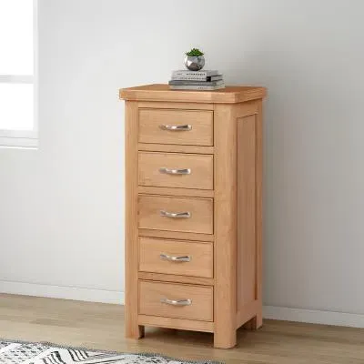 Clarion Oak 5 Drawer Tall Chest - Lacquered