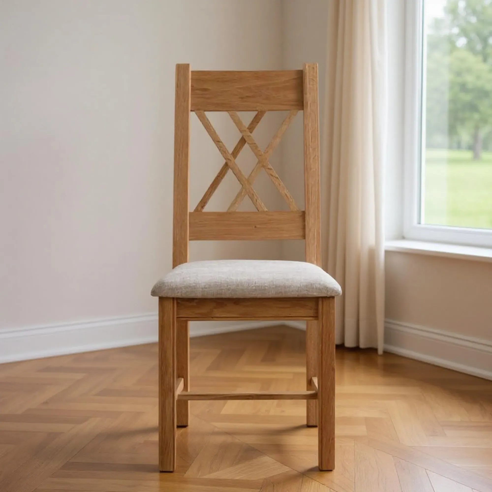 Clarion Oak Cross Back Padded Dining Chair Set of 2 - Grey