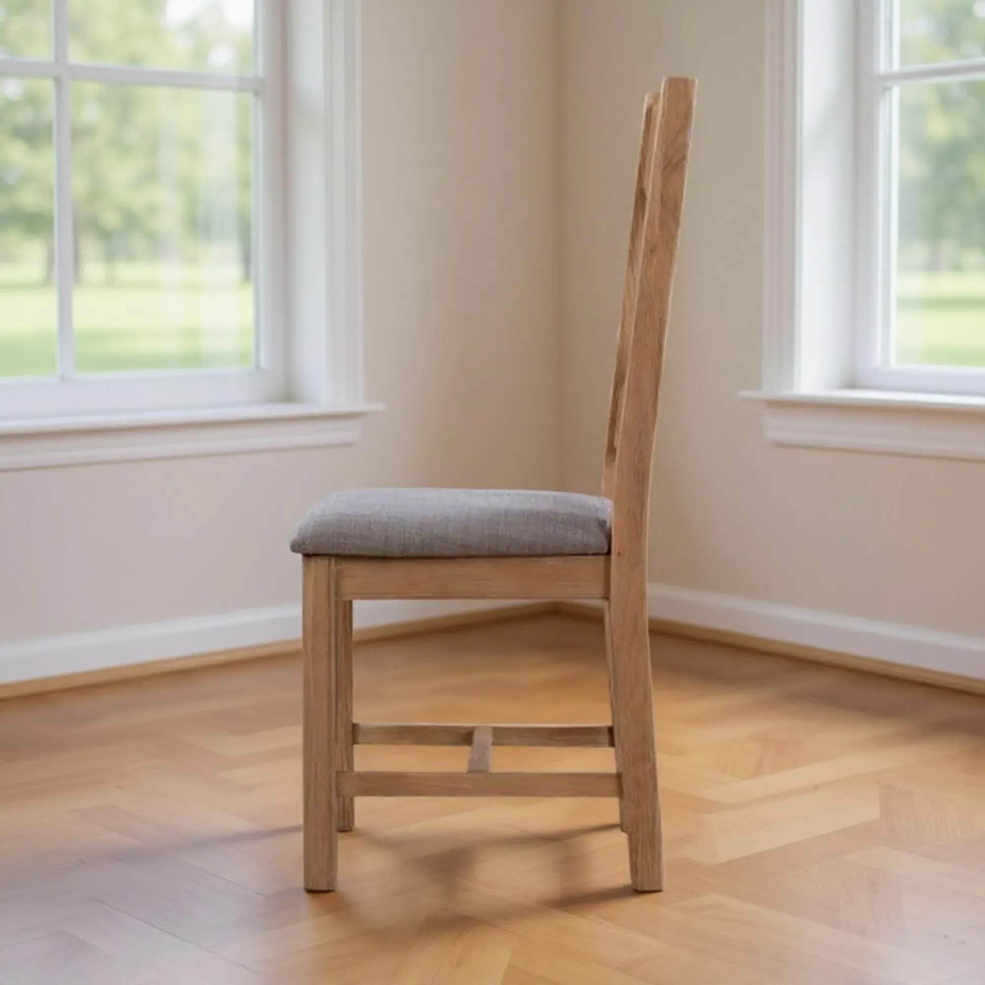 Clarion Oak Cross Back Padded Dining Chair Set of 2 - Grey