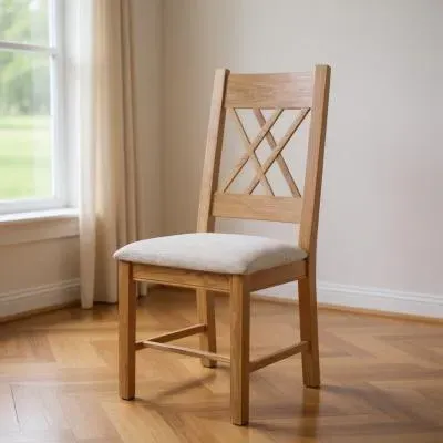 Clarion Oak Cross Back Padded Dining Chair Set of 2 - Grey