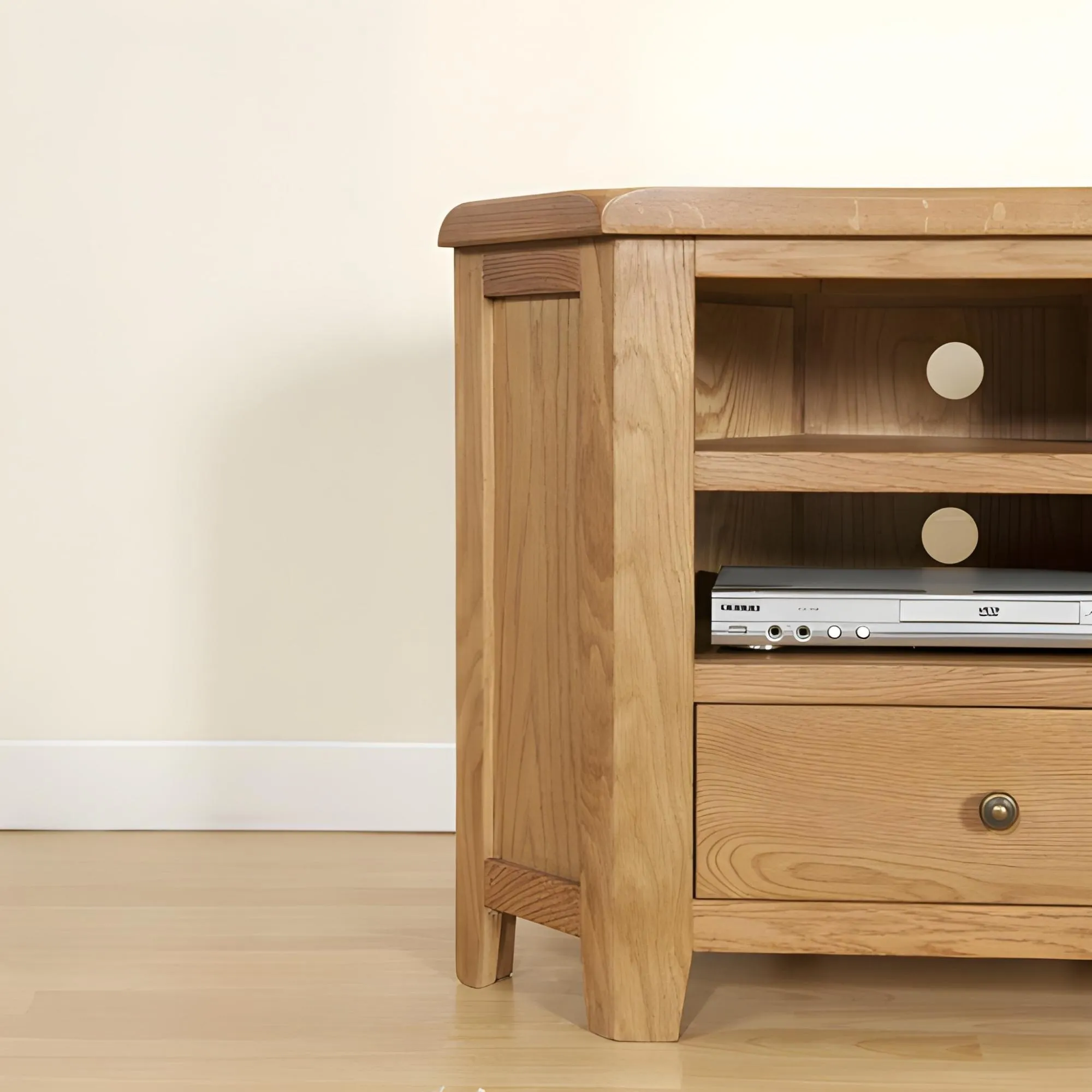 Dorset Corner TV Unit with Drawer - Rustic Hand Waxed, Oak