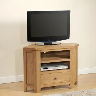 Dorset Corner TV Unit with Drawer - Rustic Hand Waxed, Oak image