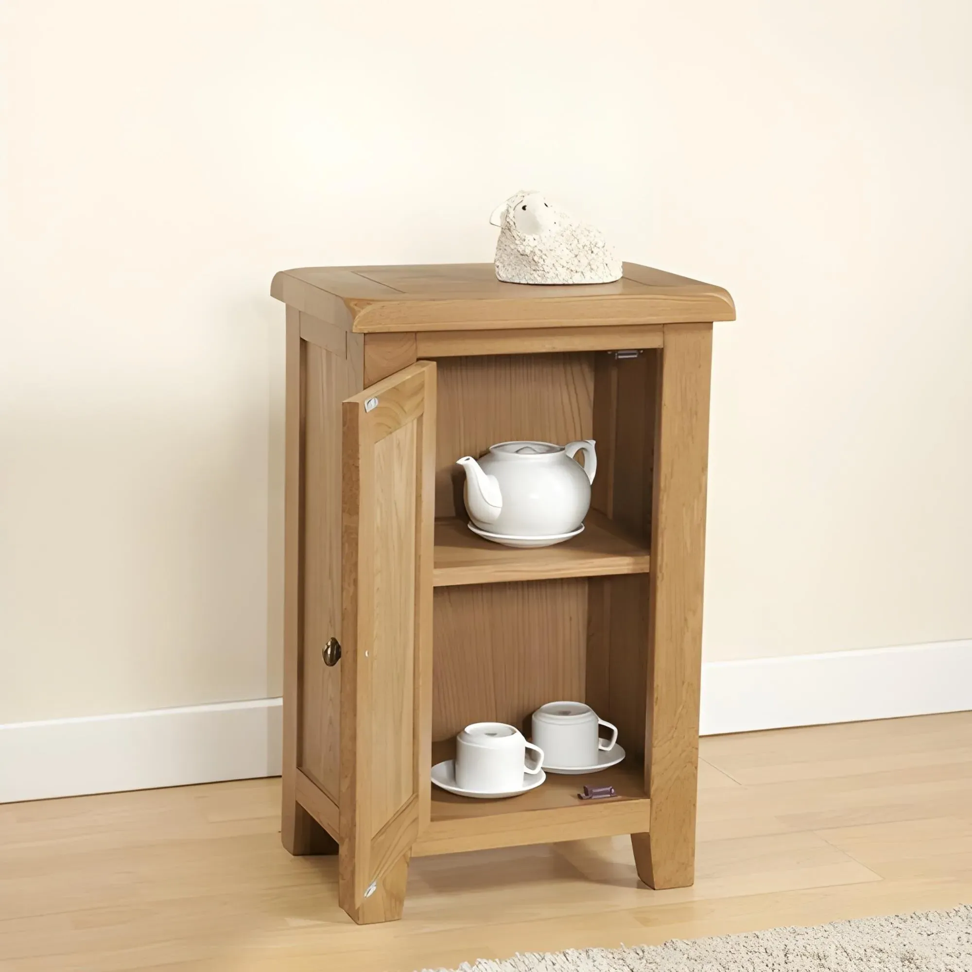Dorset Oak 1 Door Compact Hall Cabinet - Rustic Hand Waxed