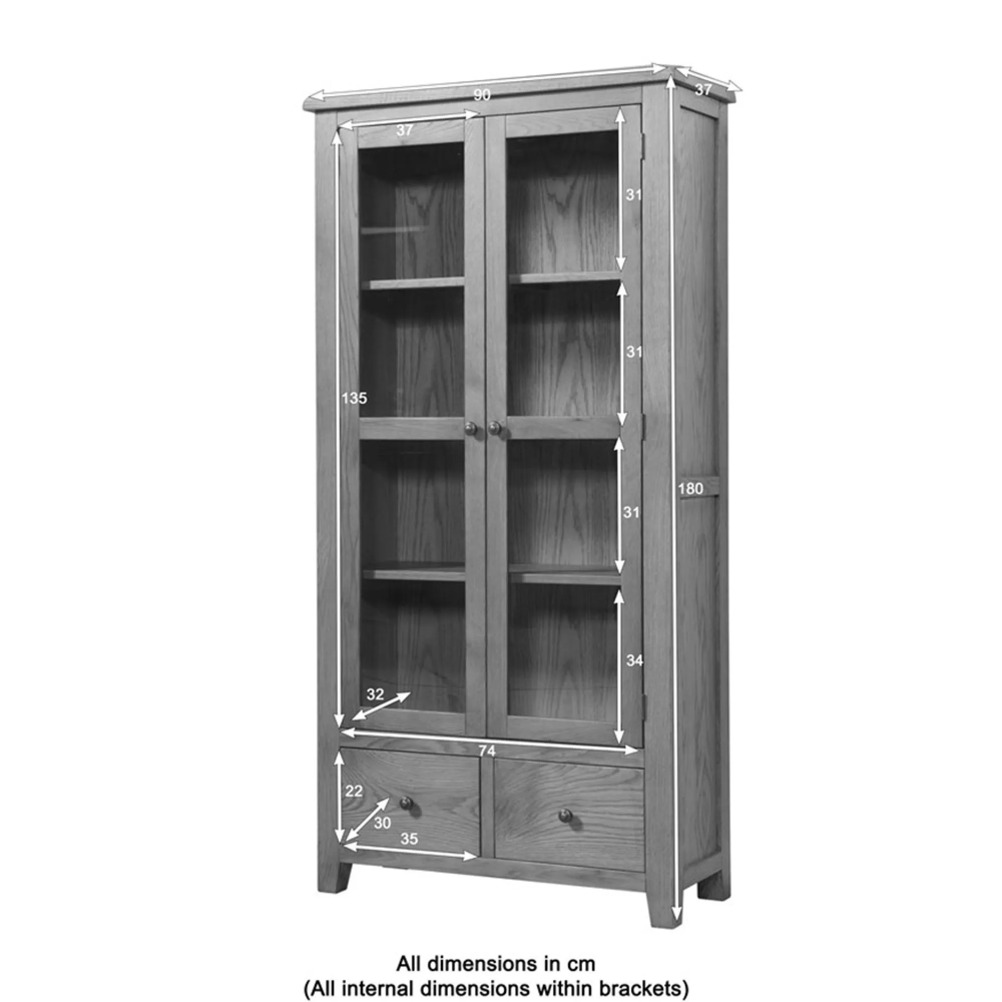 Dorset Oak 2 Door Display Cabinet - Rustic Hand Waxed