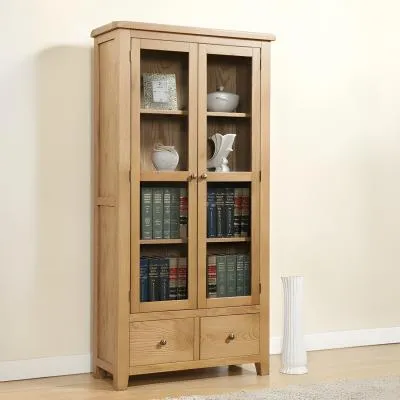 Dorset Oak 2 Door Display Cabinet - Rustic Hand Waxed image