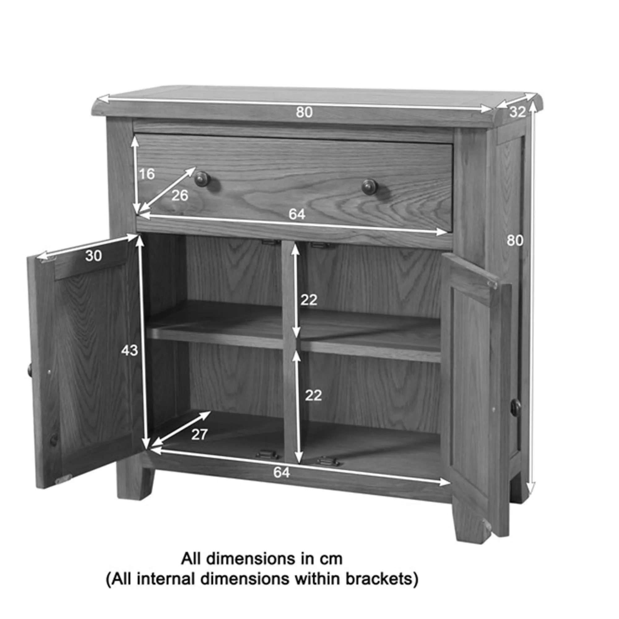 Dorset Oak 2 Door Small Sideboard - Rustic Hand Waxed