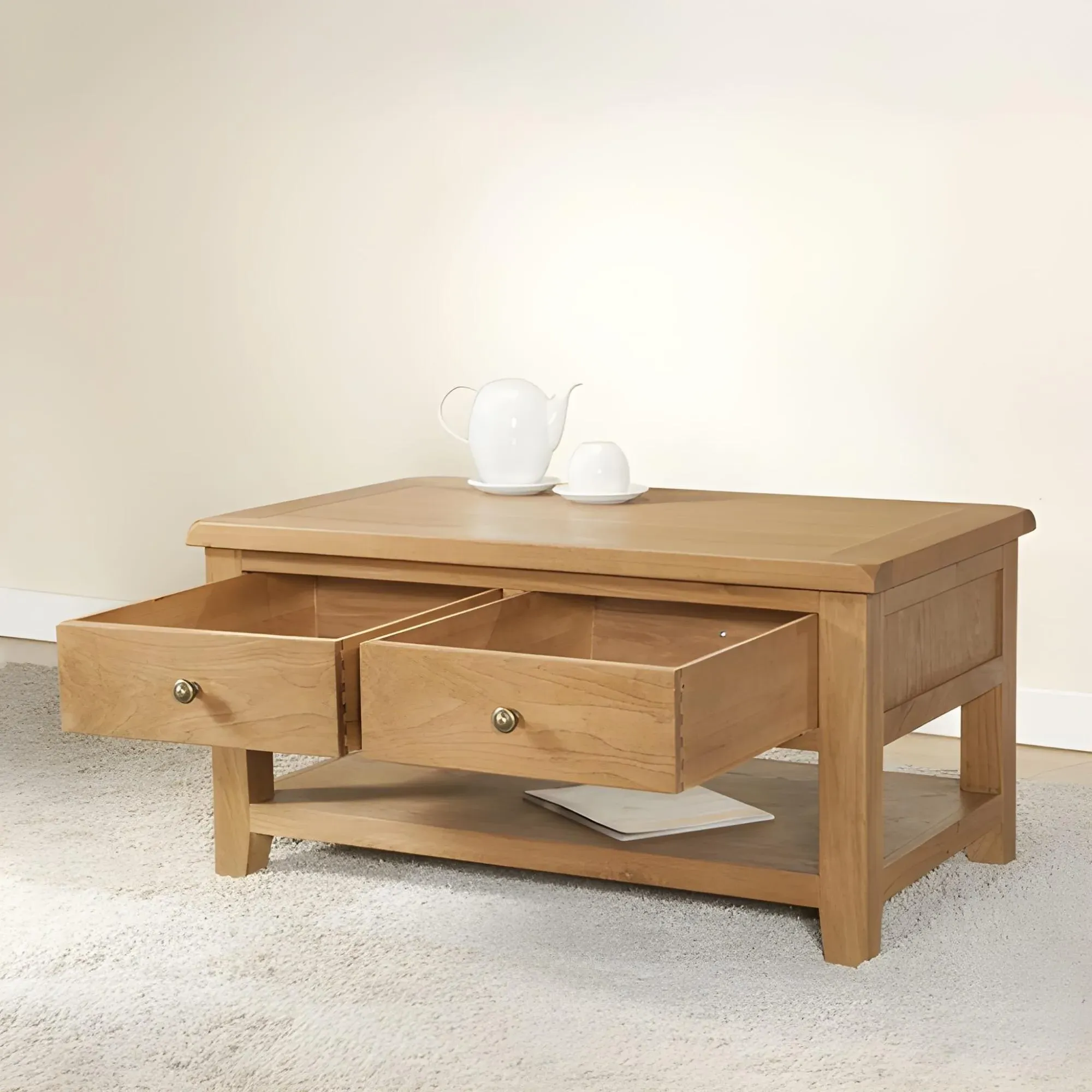 Dorset Oak 2 Drawer Coffee Table - Rustic Hand Waxed