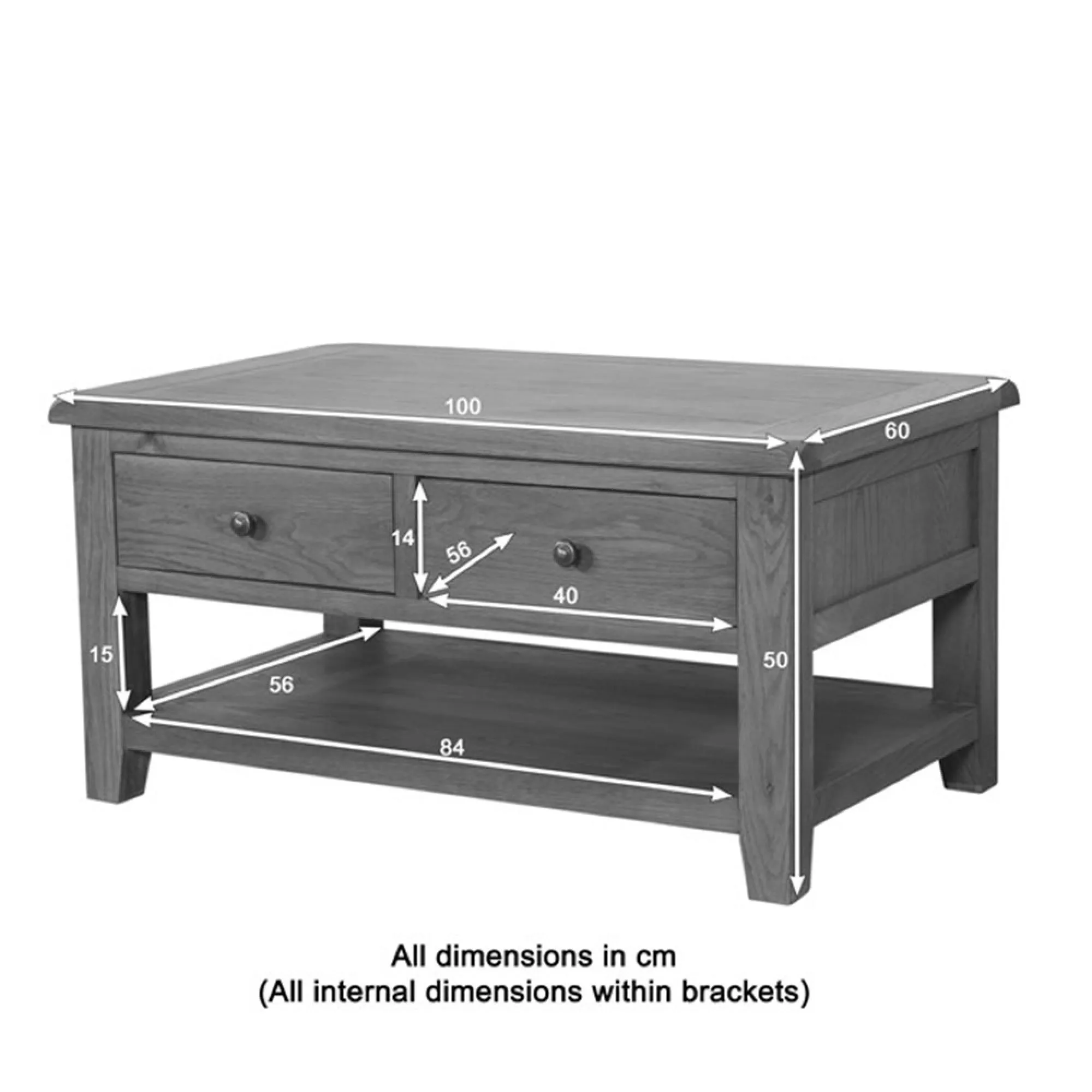 Dorset Oak 2 Drawer Coffee Table - Rustic Hand Waxed