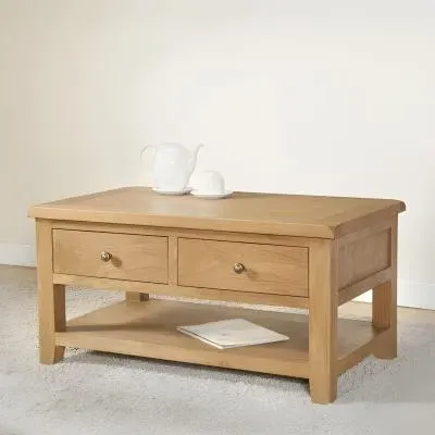 Dorset Oak 2 Drawer Coffee Table - Rustic Hand Waxed image