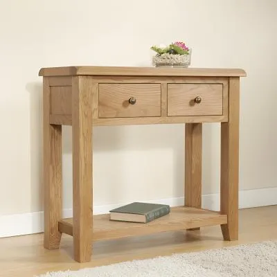 Dorset Oak 2 Drawer Console Table - Rustic Hand Waxed image