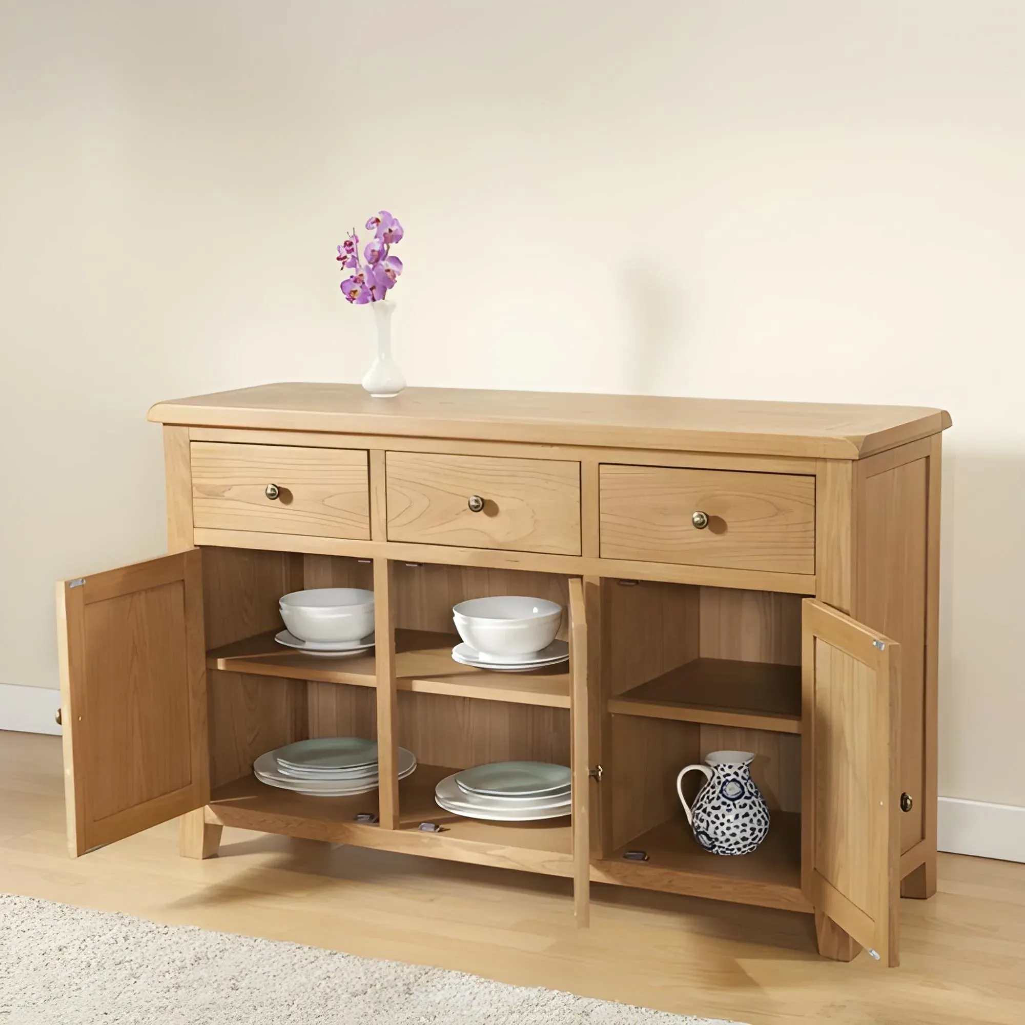 Dorset Oak 3 Door Large Sideboard - Rustic Hand Waxed