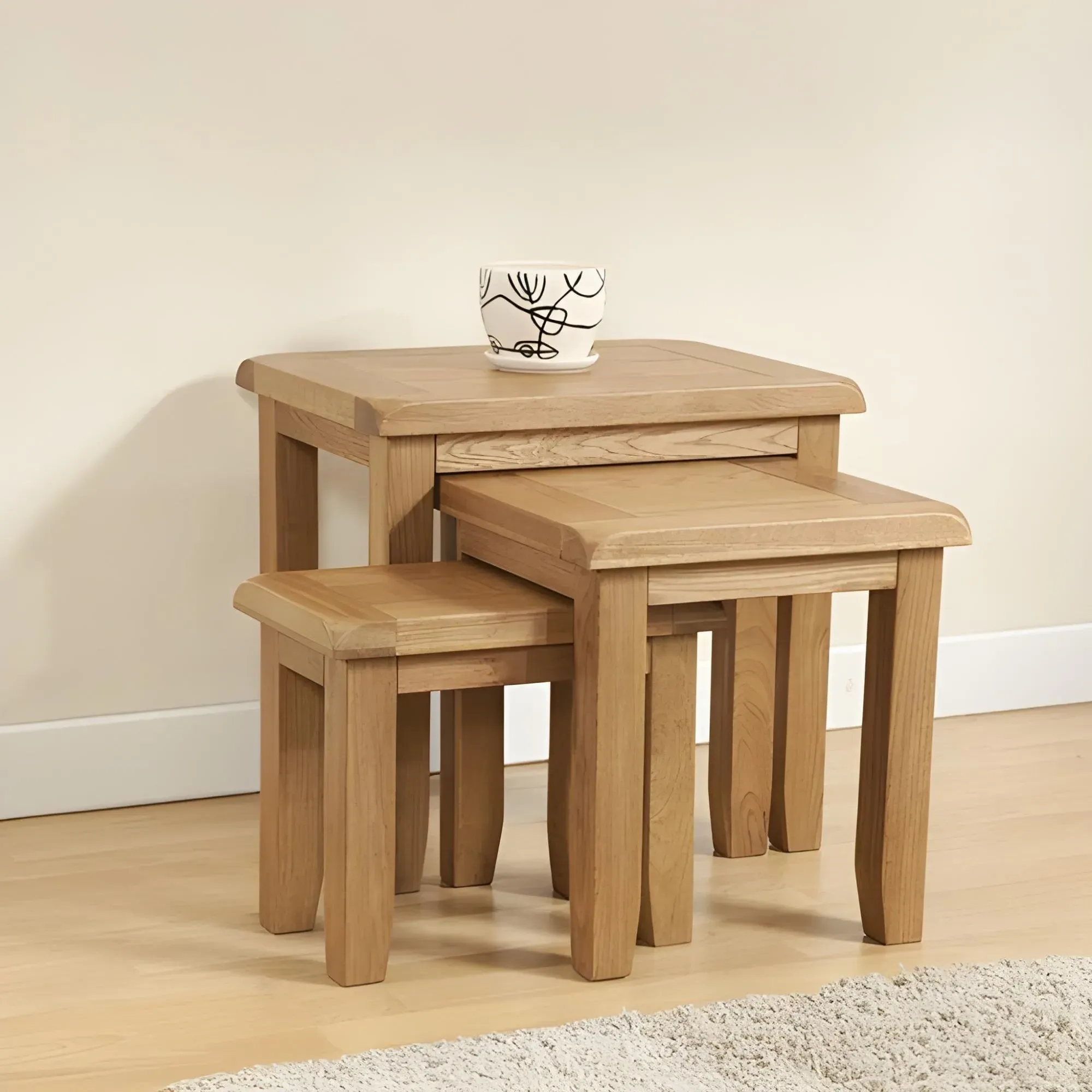 Dorset Oak Nest of 3 Tables - Rustic Hand Waxed