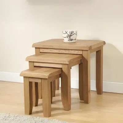 Dorset Oak Nest of 3 Tables - Rustic Hand Waxed image
