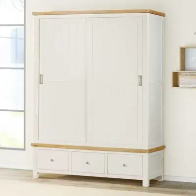 Hayley 2 Door Sliding Wardrobe - White, Oak