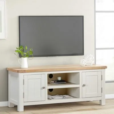 Hayley 2 Door TV Unit - White, Oak image