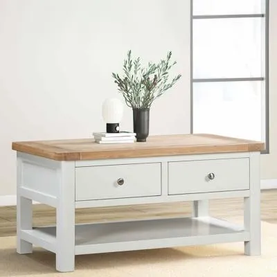 Hayley 2 Drawer Coffee Table - White, Oak image