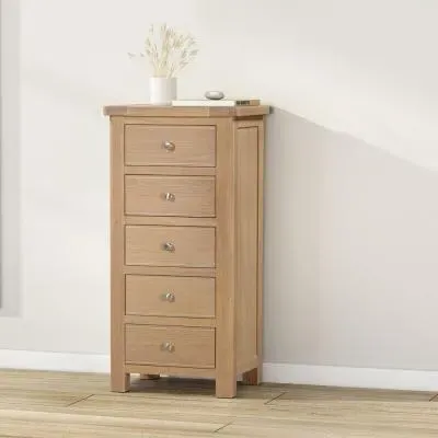 Hayley 5 Drawer Tall Chest - Oak