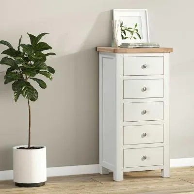 Hayley 5 Drawer Tall Chest - White, Oak image