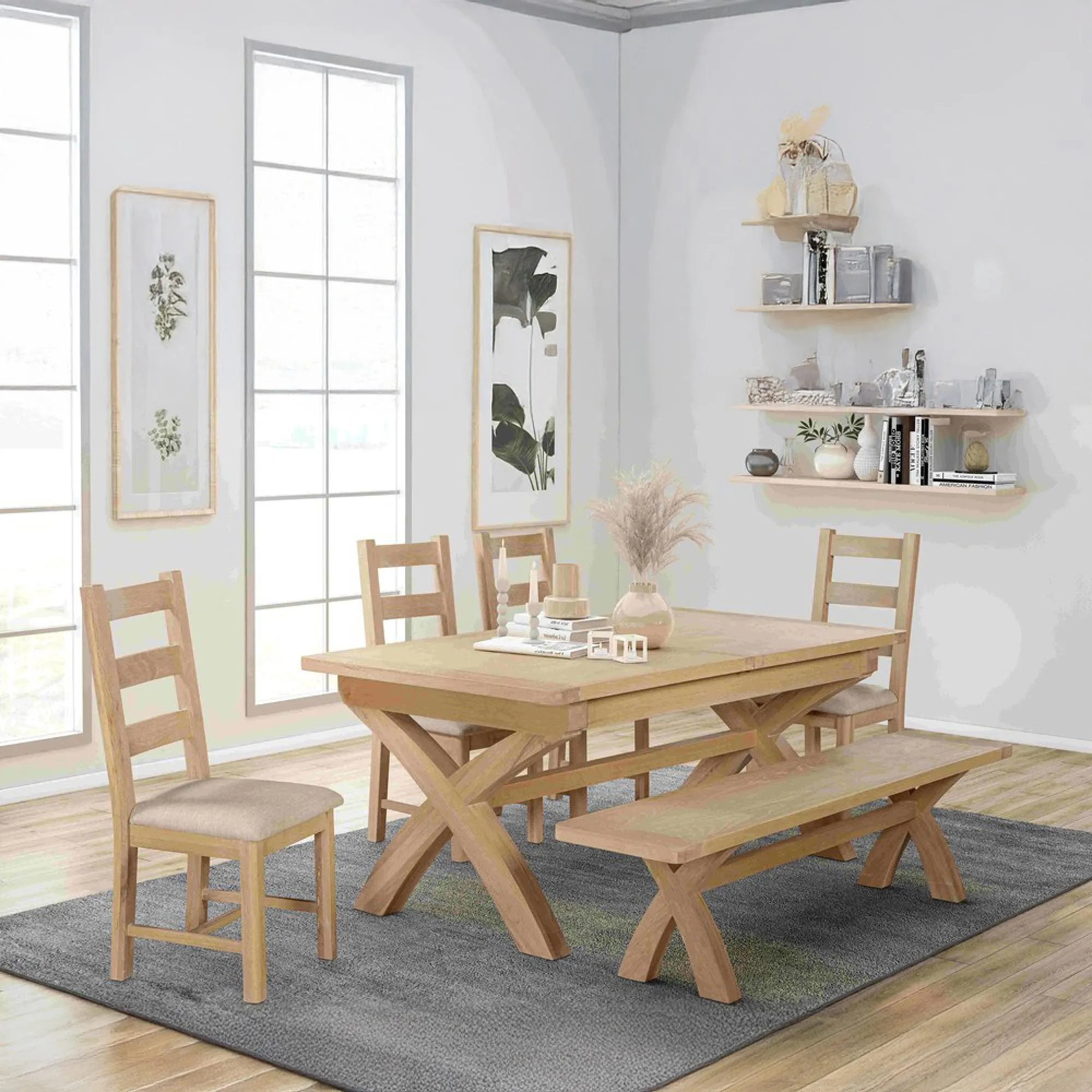 Hayley 6-10 Seater Extendable Dining Table with Cross Legs - Oak