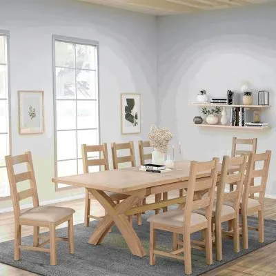 Hayley 6-10 Seater Extendable Dining Table with Cross Legs - Oak