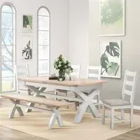 Hayley 6-8 Seater Extendable Dining Table with Cross Legs - White, Oak