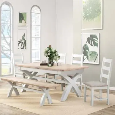 Hayley 6-8 Seater Extendable Dining Table with Cross Legs - White, Oak