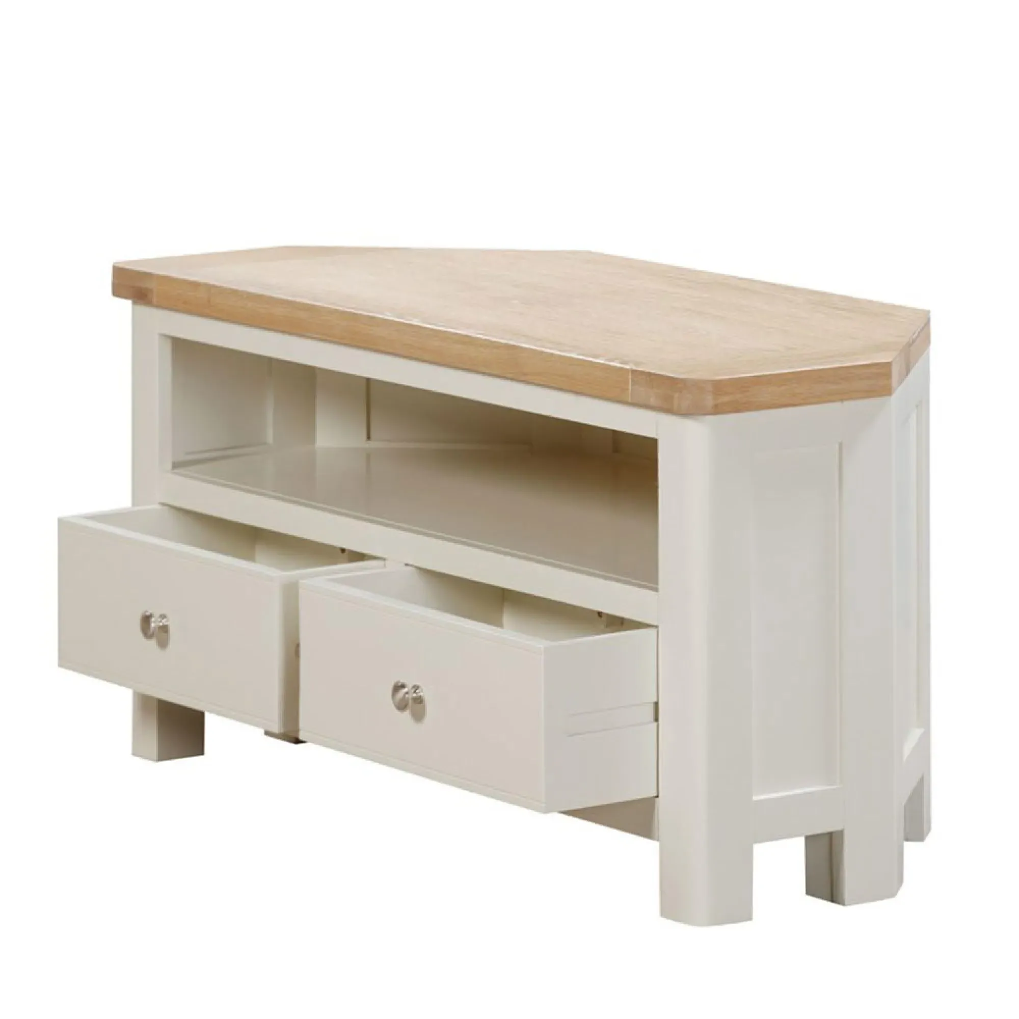 Hayley Corner TV Unit with 2 Drawers - White, Oak