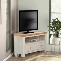 Hayley Corner TV Unit with 2 Drawers - White, Oak