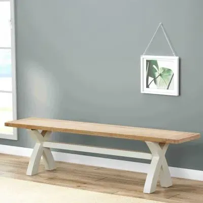 Hayley Dining Bench with Cross Legs - White, Oak image