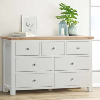 Hayley Wide Chest of Drawers - White, Oak
