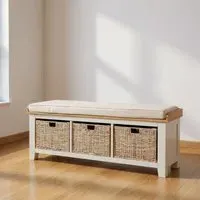 Janelle Hall Bench with Baskets - Grey, Oak